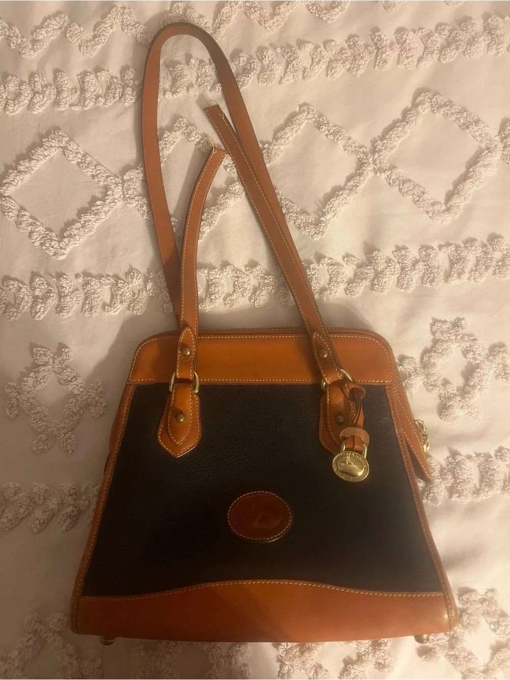 vintage 1990s Dooney & Bourke All-Weather Leather (AWL) Carpet Bag
Black/Tan - Picture 1 of 8